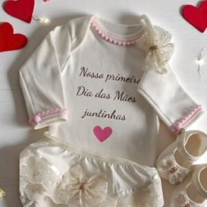 Kit body Manga Longa Menina Dia das Mães
