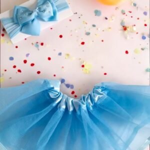 Saia Tule + Tiara Azul Bebê