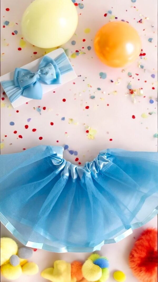 Saia Tule + Tiara Azul Bebê