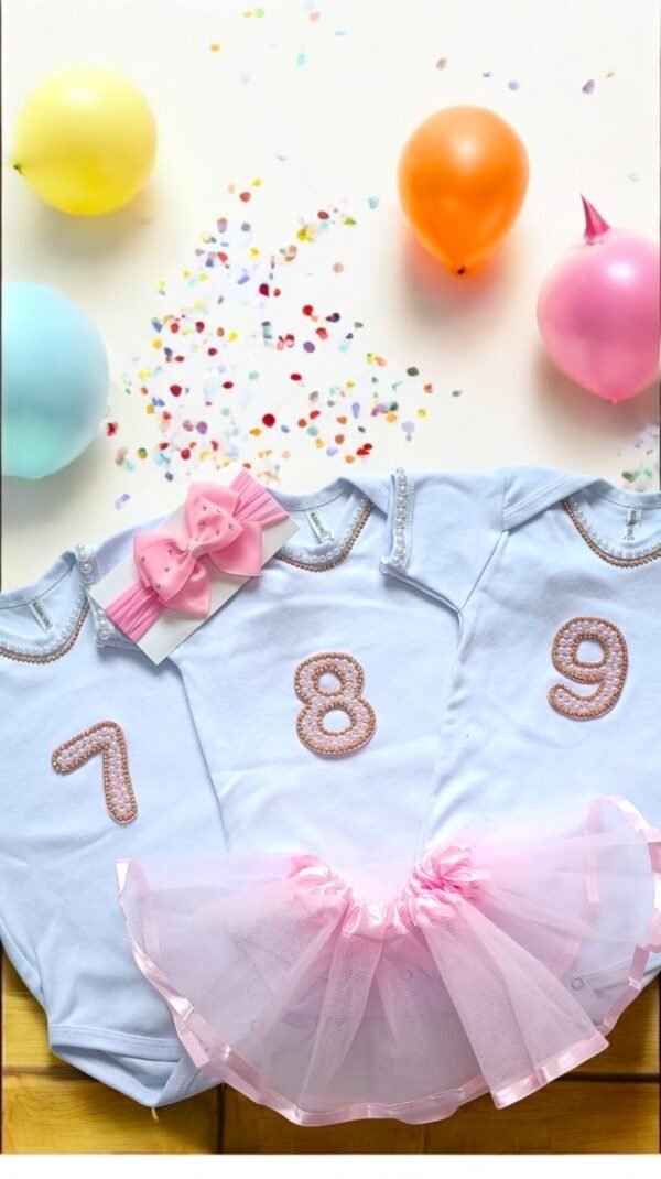 Kit Body Mêsversário Menina 7º ao 9º mês + saia tule + tiara. - Imagem 2